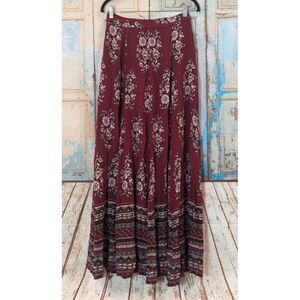 One The Land Womens Size Medium Maroon Rayon Floral Pleated Maxi Skirt
